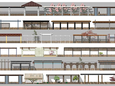 Various Modern Outdoor Pergola Designs With Wooden Structures And Flower Decor 3d model