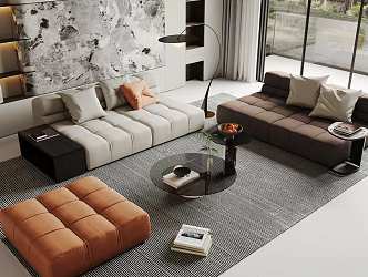 Modern Sofa Coffee Table Combination Multi-person Sofa Coffee Table Leisure Chair Living Room Sofa 3d model
