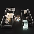 Black Leather Sofa Coffee Table Set With Pillows Table Lamp And Throw Blanket 3d model
