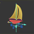Golden Sailboat Weather Vane With Directional Arrows And Decorative Design