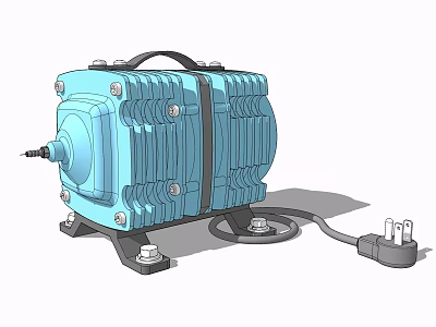 Blue Industrial Electric Pump With Metal Housing Stand And Power Cable Plug 3d model