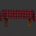 Stylish Table Furniture With Red And Black Checkered Tablecloth And Wooden Legs
