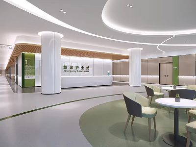 Spacious Modern Hospital Lobby Interior With Reception Desk Seating Area And Information Signage 3d model
