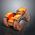 Orange Low Poly Tractor 3D Model With Large Wheels And Mechanical Details 3d model