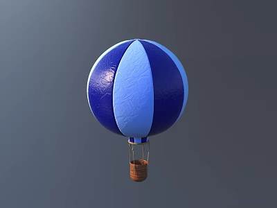 Blue And White Striped Hot Air Balloon With Basket On Gray Background 3d model