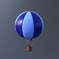 Blue And White Striped Hot Air Balloon With Basket On Gray Background
