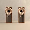 Stylish Modern Wooden Floor Standing Speakers With Golden Cones And Elegant Design
