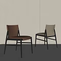 Modern Minimalist Dining Chairs With Brown Beige Leather Seats And Black Frame