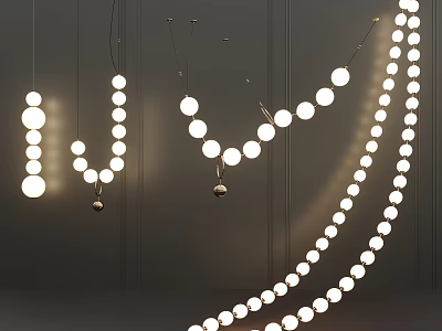 Illuminated Pendant Lights with Multiple Round Bulbs in Various Designs Hanging on Gray Background 3d model