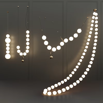 Illuminated Pendant Lights with Multiple Round Bulbs in Various Designs Hanging on Gray Background 3d model