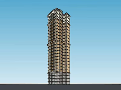 Modern Tall Building With Multiple Floors And Large Windows Against Blue Sky 3d model