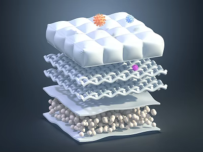 Antimicrobial Multilayer Material Structure With Textured Top Wavy Middle And Spherical Bottom Layers 3d model