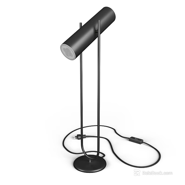 Modern Black Floor Lamp With Slim Pole Circular Base And Power Cord 3d model 