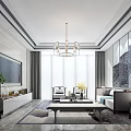 Modern Living Room Interior Design With Large TV Chandelier Sofa And Coffee Table