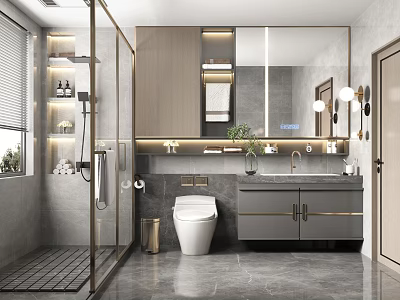 Modern Bathroom Interior Design With Glass Shower Enclosure Toilet Vanity And Mirror 3d model