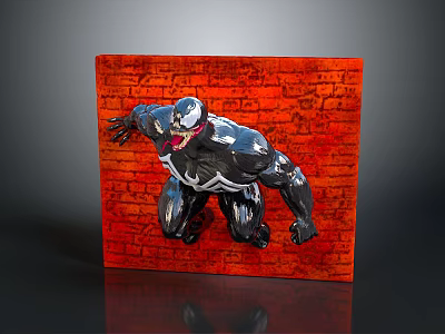 Venom 3D Sculpture Climbing On Red Brick Wall With Textured Surface 3d model