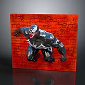Venom 3D Sculpture Climbing On Red Brick Wall With Textured Surface