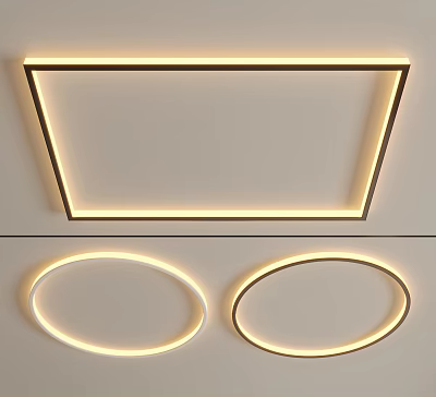 Modern Rectangular and Oval Ceiling Lights with Illuminated Light Strips for Home Interior 3d model