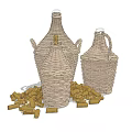 Wicker Kitchen Storage Bottles With Cork Stoppers For Decorative Home Kitchen Organization 3d model