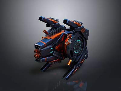 Futuristic Mechanical Weapon With Black Orange Color Scheme Glowing Elements Complex Tech Inspired Design 3d model