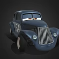 Blue Animated Cartoon Car With Number 34 Big Eyes Retro Design And White Rims