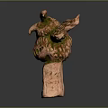 Reddish Brown Flying Animal Sculpture Featuring Horns Wings Spiral Pattern And COFF Text Base