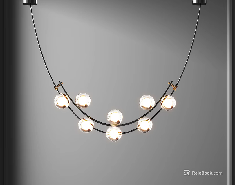 Modern Contemporary Pendant Light With Curved Black Frame And Spherical Glass Bulbs 3d model 