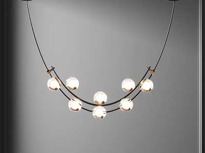 Modern Contemporary Pendant Light With Curved Black Frame And Spherical Glass Bulbs 3d model
