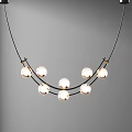Modern Contemporary Pendant Light With Curved Black Frame And Spherical Glass Bulbs