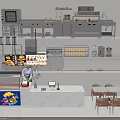 Modern Commercial Kitchen Appliances With Oven Display Case Coffee Machine And Marble Counter