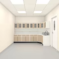 Laboratory Interior With Cabinets Glass Door Storage Sink White Doors Ceiling Lights Light Floor