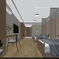 Modern Medical Ward Interior Design With Wooden Beds Desk Green Plant Paintings TV And Window