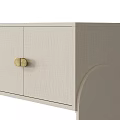 Modern Beige TV Stand With Fabric Panels Gold Handles And Storage Cabinets