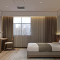 Modern Hotel Room Interior With Wooden Furniture Mountain Pattern Headboard Sofa And Coffee Table