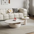 Modern Sofa Coffee Table Combination With Oval Table Soft Upholstery And Decorative Pillows 3d model