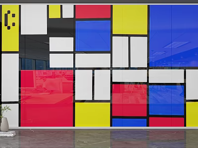 Multicolored Modern Background Wall Featuring Geometric Squares In Red Yellow Blue White And Black 3d model
