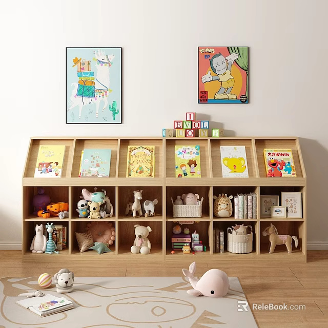 Wooden Kids Bookshelf With Multiple Shelves For Children's Books And Toys 3d model 