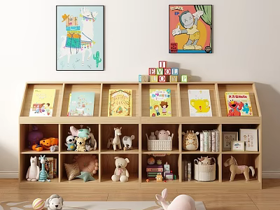 Wooden Kids Bookshelf With Multiple Shelves For Children's Books And Toys 3d model
