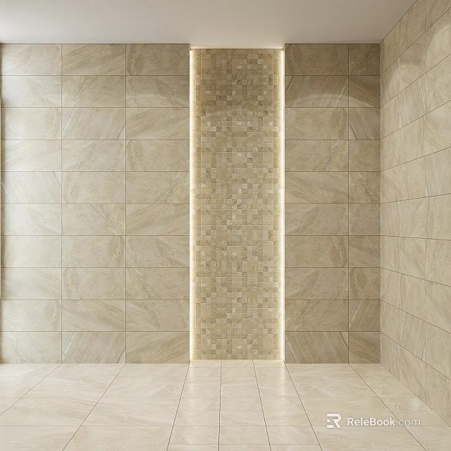 Neutral Wall Tile Components With Central Mosaic Strip And Smooth Surface Design 3d model