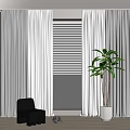 Beige Thick Curtains And White Sheer Curtains With Window Blinds Green Plant Mountain View Interior