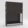 Traditional Dark Wooden Cabinet With Carved Patterns And Open Lower Shelf