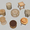 Various Stylish Wooden Rattan Stools with Metal Legs and Round Square Tops Collection