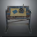 Industrial Metal Equipment With Stand Platform Magnifying Glass Brown Paper And Blue Label