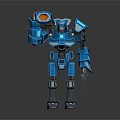 Blue Mechanical Robot Character In Standing Pose With Orange Light And Armored Body