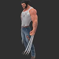 Muscular Game and Movie Character in White Tank Top Blue Jeans with Metal Claws