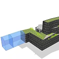 Modern Office Building With Glass Facade And Green Roof Design Elements
