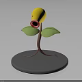 Yellow Character Plant With Green Leaves Long Stem And Legs On Round Base