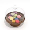Assorted Colorful Macarons Displayed Under Glass Dome On Wooden Tray