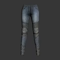 Blue Distressed Motorcycle Jeans With Striped Legs And Slim Fit Design