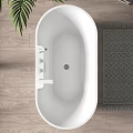 Stylish White Freestanding Bathtub By Large Window With Natural View And Wooden Floor